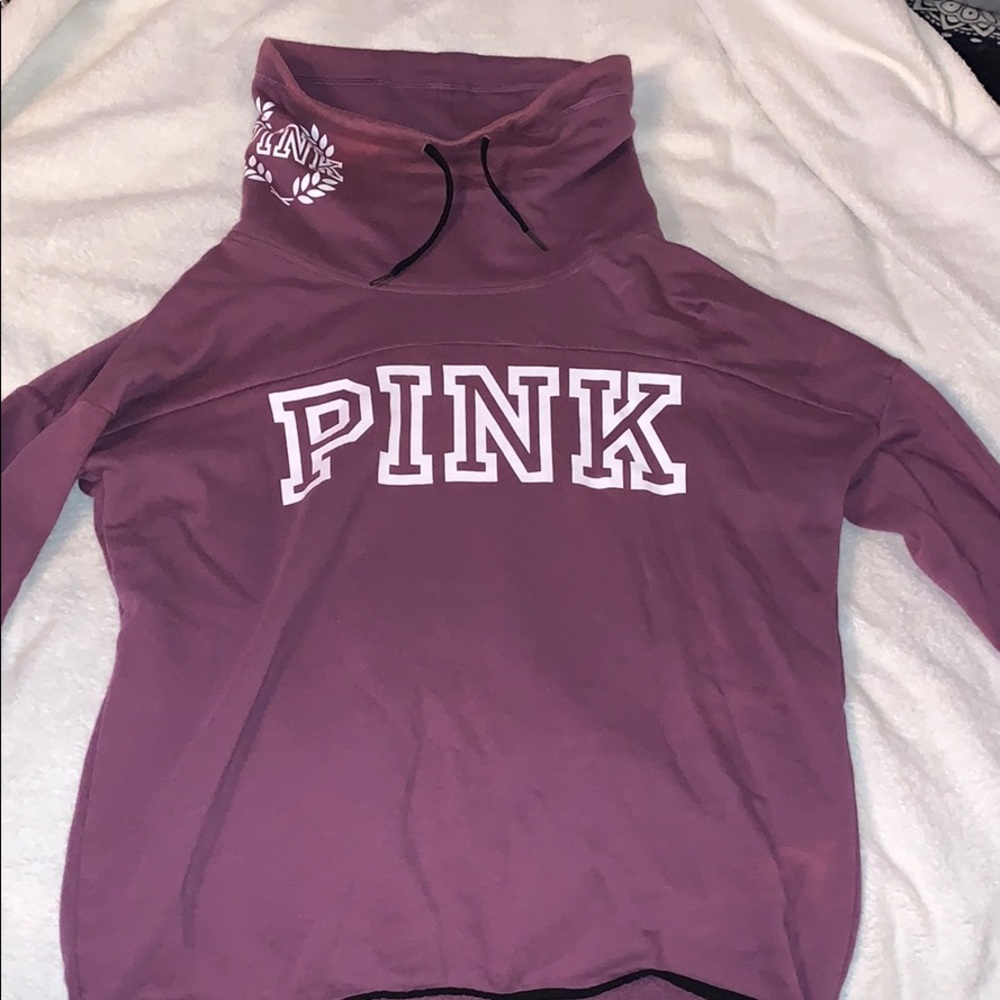 Drawstring cowl neck PINK hoodie with thumb holes